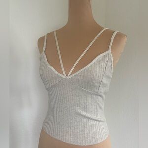 Zara khaki ribbed knit strappy crop tank